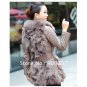 Lamb Leather Coat With REAL Fox fur Trimming & Fox Collar, Grey, L
