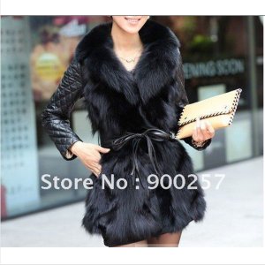 Lamb Leather Coat With REAL Fox fur Trimming & Fox Collar, Black,XXL