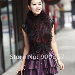 Cute Sexy REAL Leather minis skirt vest Racoon Trim, Purple