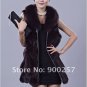 Genuine Fox Fur Long Vest with Belt, Brown, L