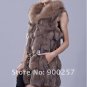 Genuine Fox Fur Long Vest with Belt, Dark Purple, XL