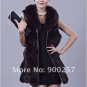 Genuine Fox Fur Long Vest with Belt, Grey, XXL