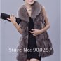 Genuine Fox Fur Long Vest with Belt, Blue-Grey, XXL