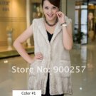 Genuine Knitted Hooded Mink Fur Long Vest, Cream