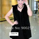 Genuine Knitted Hooded Mink Fur Long Vest, Black