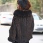 Genuine Knitted Mink Fur Shawl with Real Fox Fur Trims, Brown