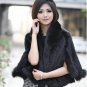 Genuine Knitted Mink Fur Shawl with Real Fox Fur Trims, Brown