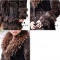 Genuine Real Rabbit Fur Coat with Raccoon Fur Collar Brown, XL