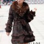 Genuine Real Rabbit Fur Coat with Raccoon Fur Collar, Black, XXL