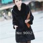 Genuine Real Rabbit Fur Coat with Satin Rose Decoration, White, XL