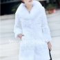 Genuine Real Rabbit Fur Coat with Satin Rose Decoration, Grey, M