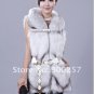 Gorgeous Genuine REAL Fox Fur Long Vest, Light Blue-Grey, L