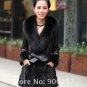 Lamb Leather Coat, REAL Mink fur Trimming & Fox Collar, Black, L
