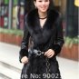 Lamb Leather Coat, REAL Mink fur Trimming & Fox Collar, Brown, M
