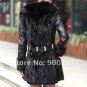 Lamb Leather Coat, REAL Mink fur Trimming & Fox Collar, Brown, M
