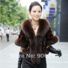 Luxurious!!Genuine REAL Patched Mink Fur Shrug/Cape, Brown,L