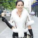 Luxurious!!Genuine REAL Patched Mink Fur Shrug/Cape, White, XXL
