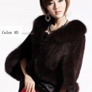 Luxury Genuine Sheared Rabbit Fur Shawl with Fox Trims Brown