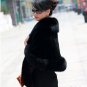 Luxuy Large Genuine Rex Rabbit Fur Shawl with Fox Trim, Black