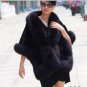 Luxuy Large Genuine Rex Rabbit Fur Shawl with Fox Trim, Liliac