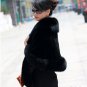 Luxuy Large Genuine Rex Rabbit Fur Shawl with Fox Trim, Liliac