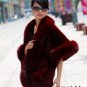 Luxuy Large Genuine Rex Rabbit Fur Shawl with Fox Trim, Dark Red