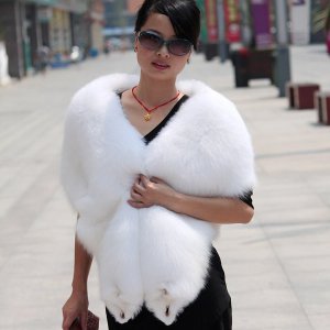 Top Quality REAL GENUINE Whole Hide Fox Fur Shawl/Scarf , White