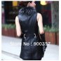 Real Long Lambs Leather Vest with Full Length Genuine Raccoon Fur Collar XL