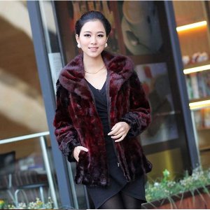 Top Qulity, Luxury, Genuine Real Mink Fur Coat / Jacket, Red, XL
