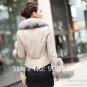 Stylish Real Leather Jacket with Real Fox fur Trims, Beige M