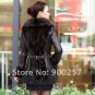 Diamond Patterned Lamb Leather Coat, REAL Mink fur Trimming & Fox Collar, Brown XL
