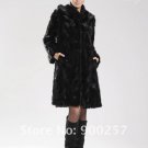 Genuine Real Black Pieced Long Hooded Mink Fur Coat M
