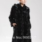 Genuine Real Black Pieced Long Hooded Mink Fur Coat M