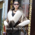 Luxuy Large Genuine REAL Mink Fur Shawl with Fox Trim White / Brown