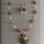 Lampwork glass donut pendant , jasper, pearl & crystal Set