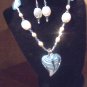 Artisan heart jewelry set lampwork glass opalite swarovski crystal
