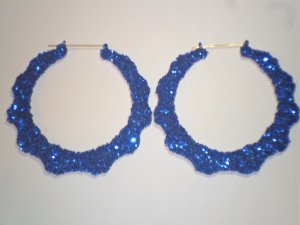 .Bamboo Hoop Bling Bling Earrings Navy Blue Buy 1 Get 1 Free Mix or Match