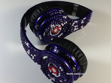Beats Solo Headphones Blue Leopard Print Customized with Swarovski Elements