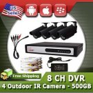 KARE 8 Channel DVR 500GB HDD with Internet & Smart Phone Access and 4 Day Night IR Cameras