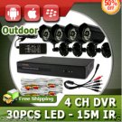 KARE 4CH Surveillance DVR CCTV Outdoor 30PCS LED IR Security Camera System with No HDD