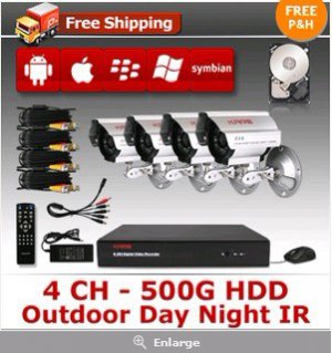 Kare 4 CH Security Camera System 500GB HDD with 4 Day Night Cameras and H.264 3G Remote Access DVR