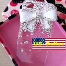3D Bling Iced Out Crystal Iphone 4 4s 4gs Protector Back Cover Case White Bow at&t Verizon 4 4g