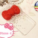 Iced Out Hello Kitty Red big Bow Style Bling Crystal Verizon Sprint Iphone 4 4S Clear Back Case