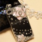 Verizon Sprint Iphone 4 4S Clear Back Case Iced Out Bling Bling 3D Pink Rose