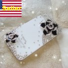 Verizon Sprint Iphone 4 4S Clear Back Case Iced Out Bling Bling 3D Black Rose Kitty