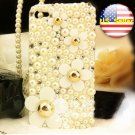 Verizon Sprint Iphone 4 4S  Pearl Back Case Iced Out Bling Bling 3D white flower