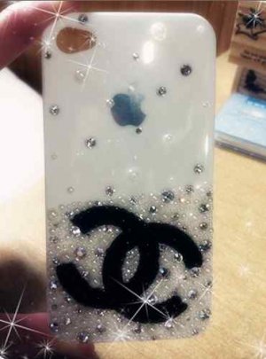 Iphone 4s 4 Bling Coco Black logo Clear Crystal White Pearl case cover Verizon4