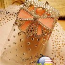 HTC Inspire 4G 3D Bling Phone Pink Bow Clear Crystal Diamond Hard Back Case