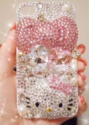 New 3D Iphone 4 4s Bling Crystal Pink Hello Kitty Big Bow Case Cover Verizon 4