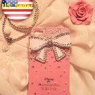 New 3D Iphone 4s 4 Bling Clear Crystal White Pearl pink Bow case cover Verizon4